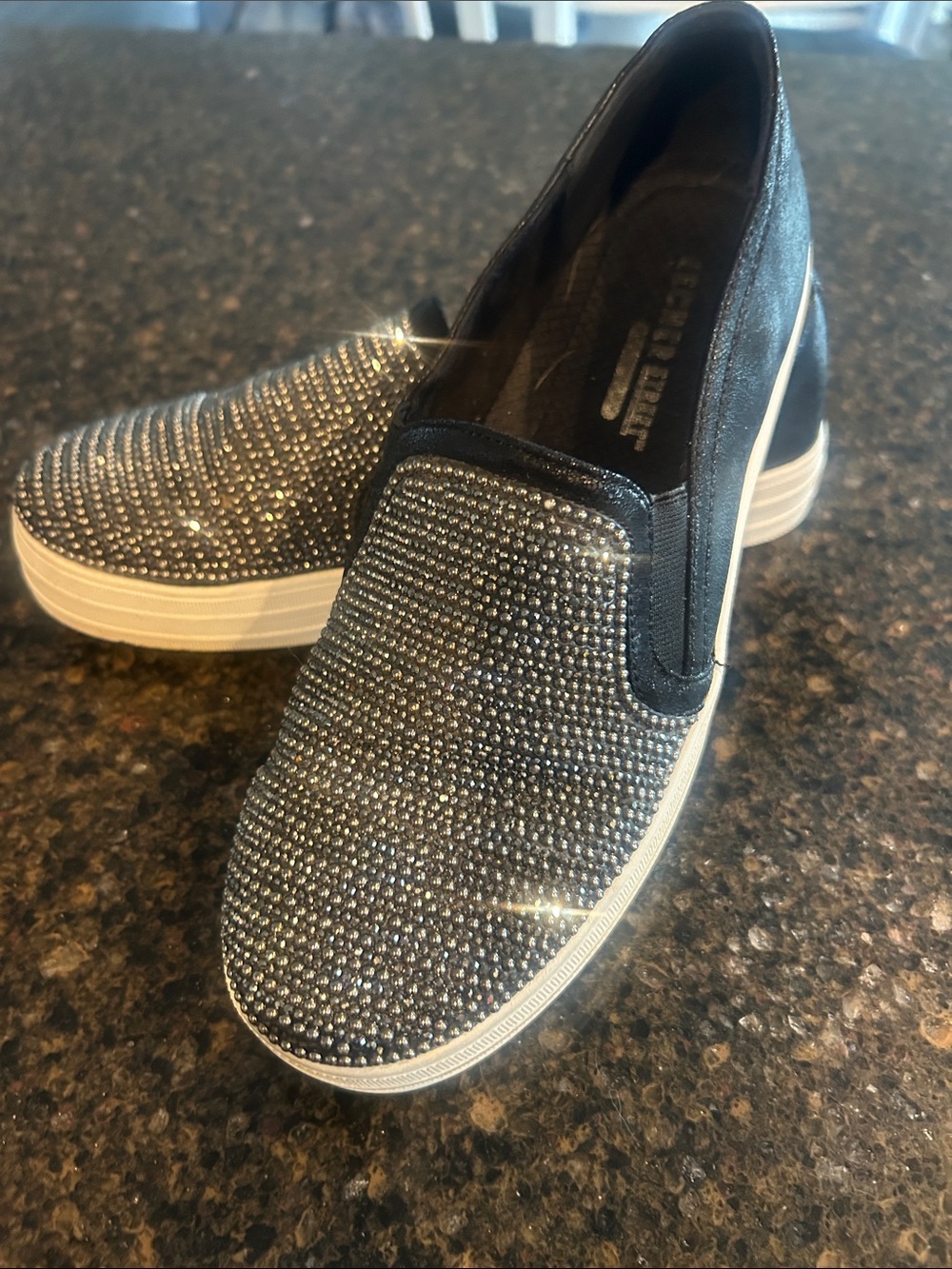 Skechers Black Slip-On Rhinestone Embellished Sneakers
